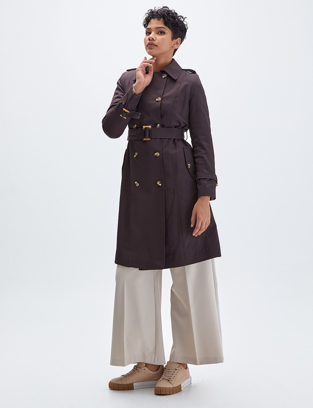 Double Beasted Trench Coat Dark Brown