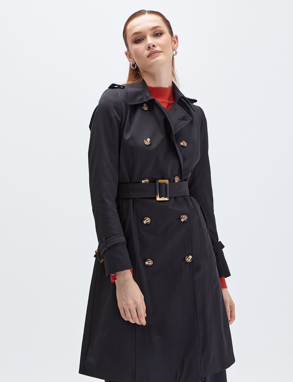 Double Beasted Trench Coat Black