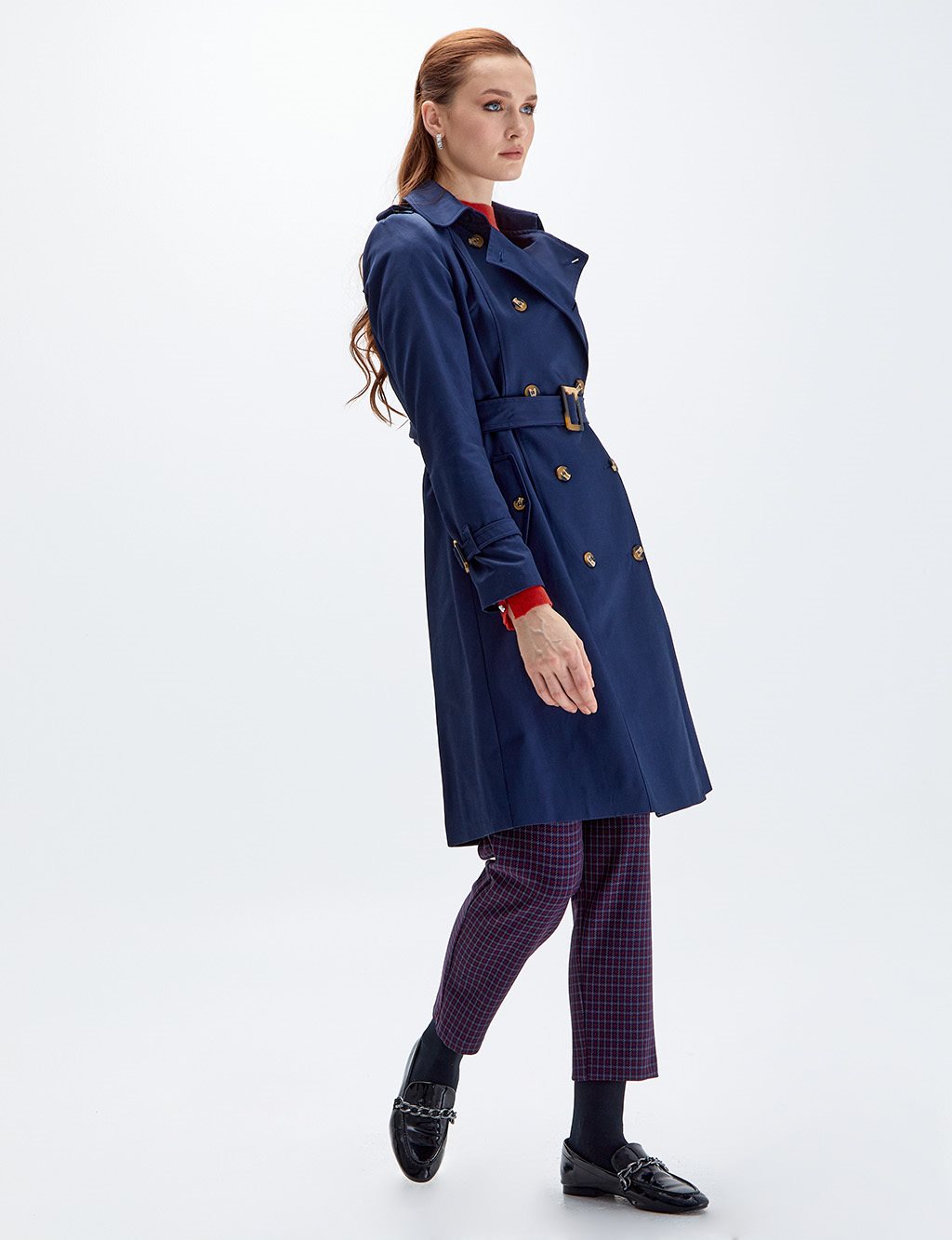 Double Beasted Trench Coat Navy Blue
