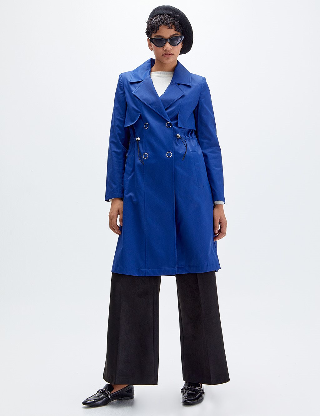 Snap Button Trench Coat Saxe Blue