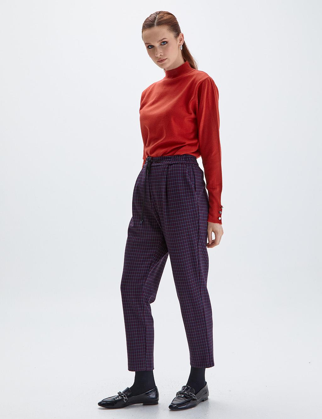 KYR Houndstooth Patterned Fabric Pants Claret Red