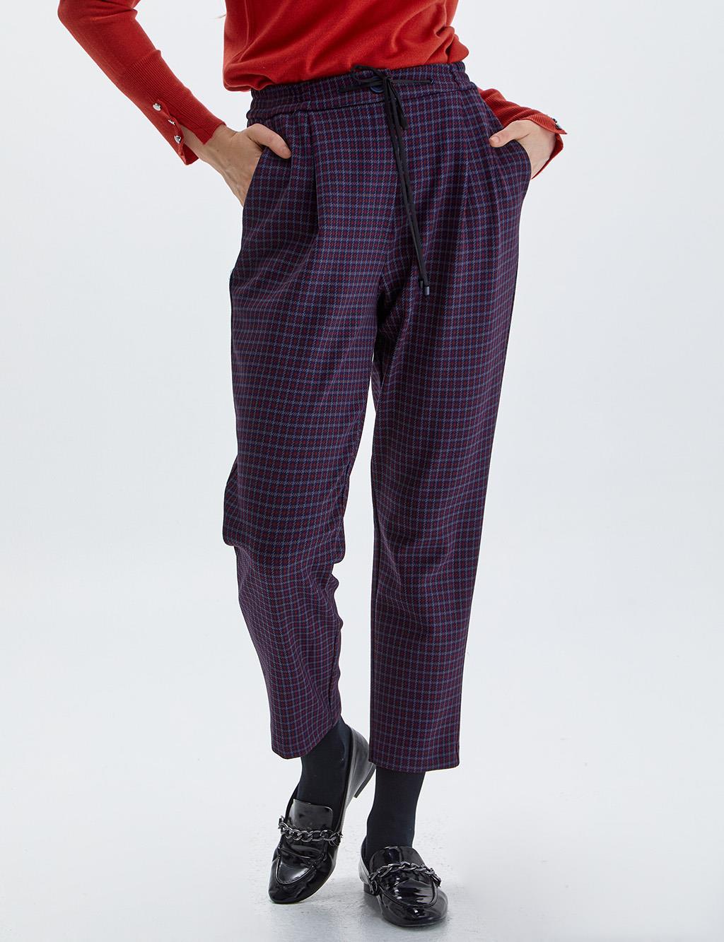 KYR Houndstooth Patterned Fabric Pants Claret Red