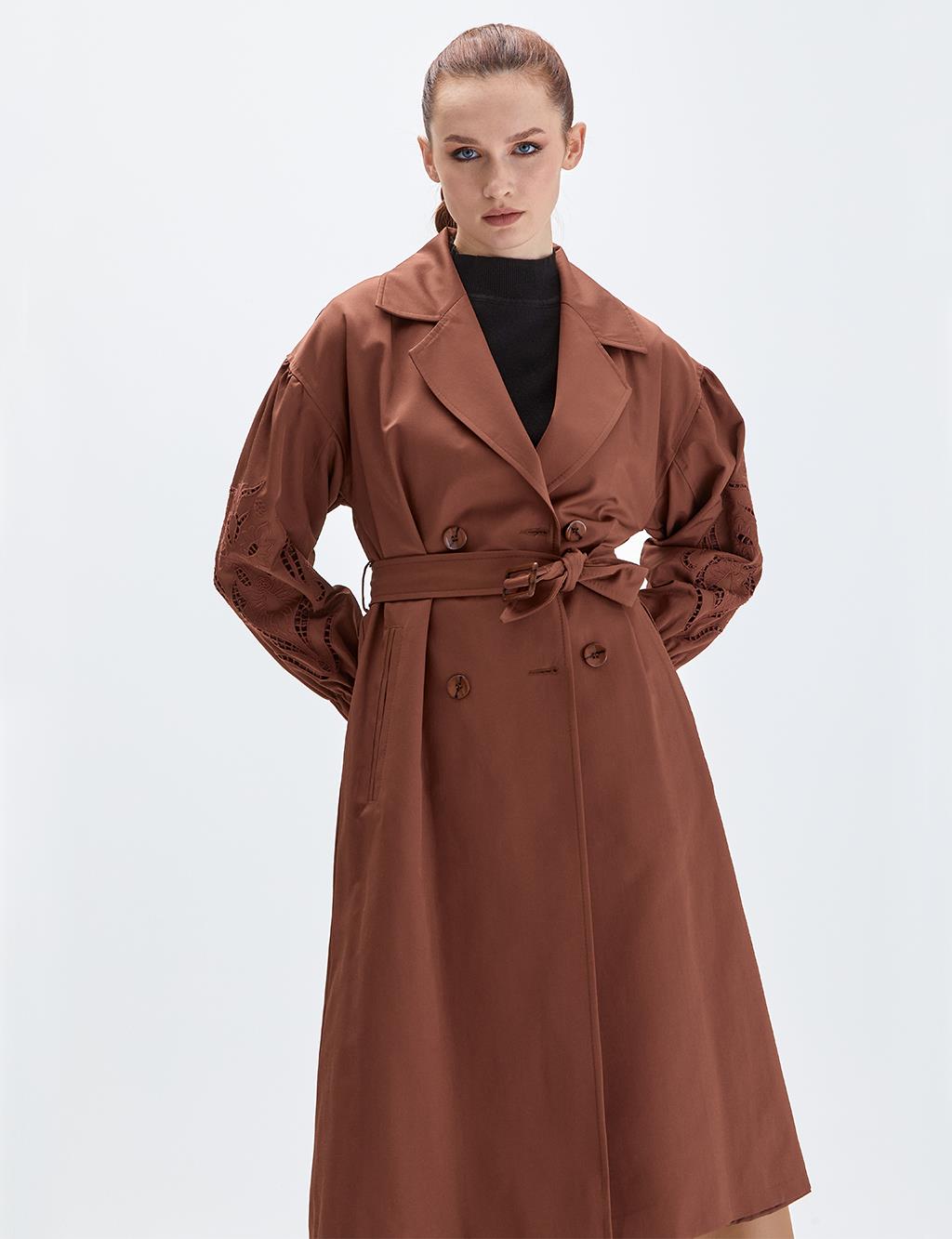 Embellished Trench Coat Brown