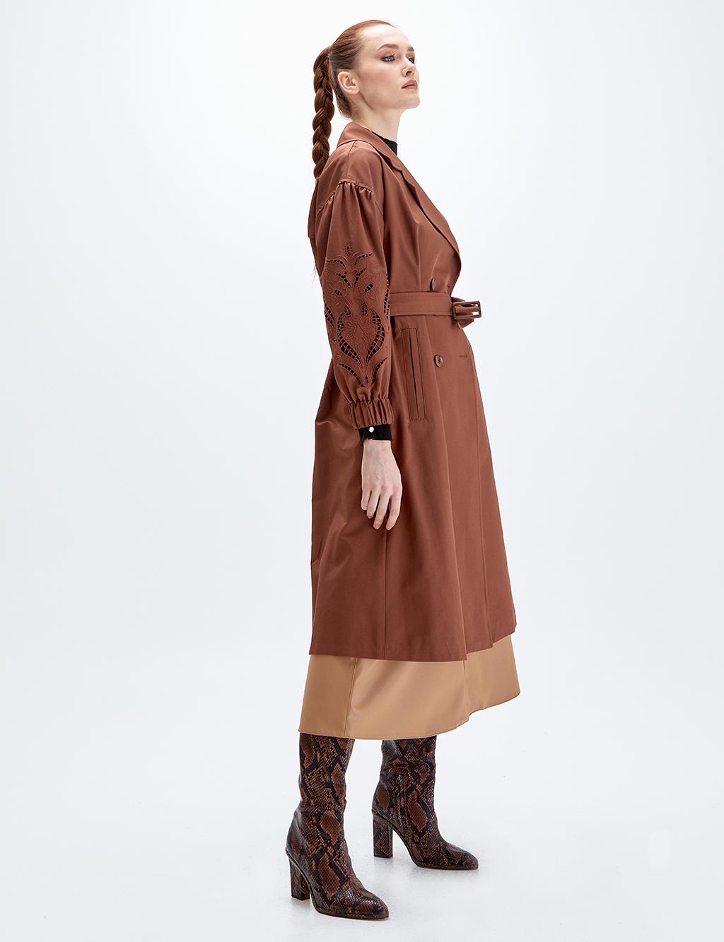 Embellished Trench Coat Brown