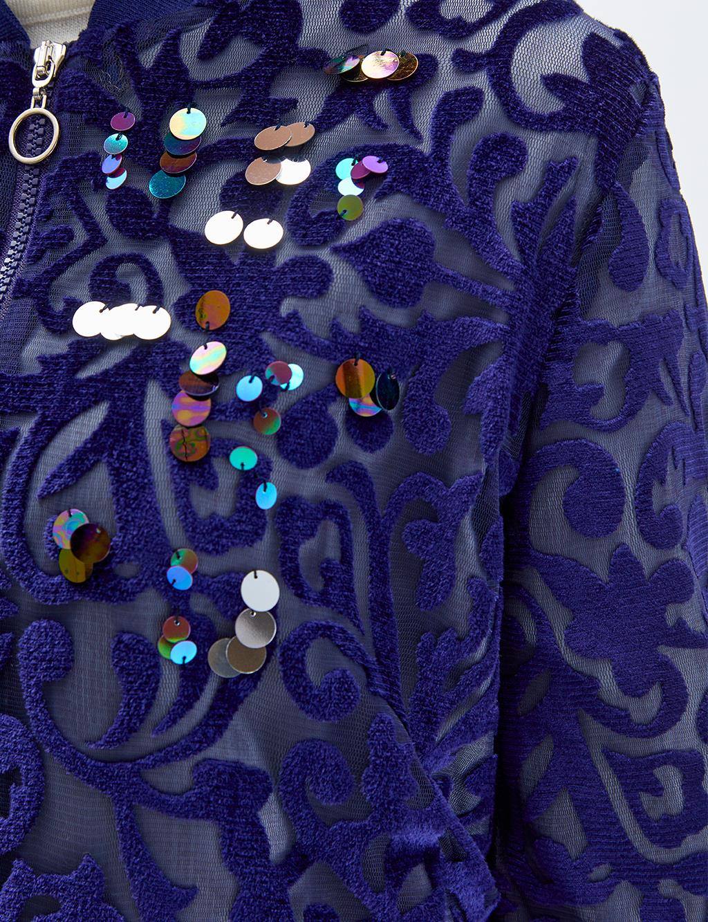 Zipper Closure Ethnic Pattern Jacket Purple