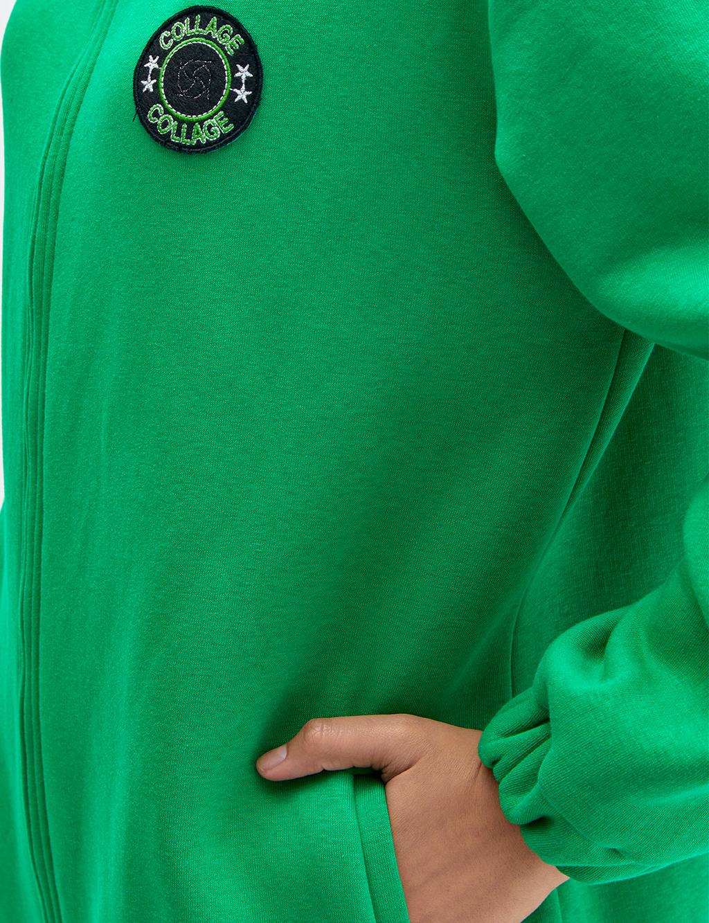 Fermuar Kapamalı Armalı Sweatshirt Yeşil