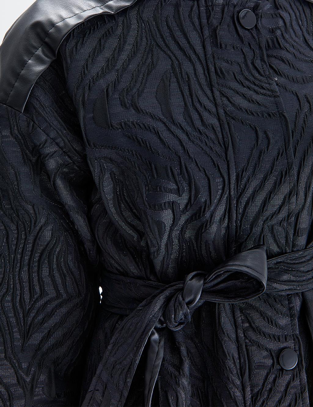 Kabartmalı Animal Print Ceket Siyah