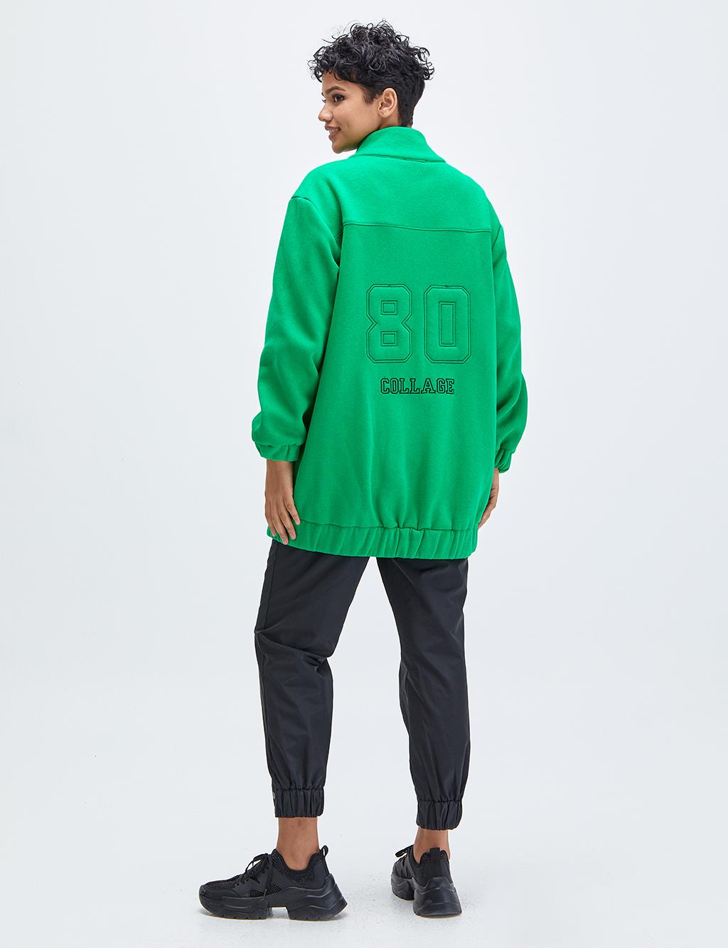 Zipper Closure Coated Sweatshirt Green