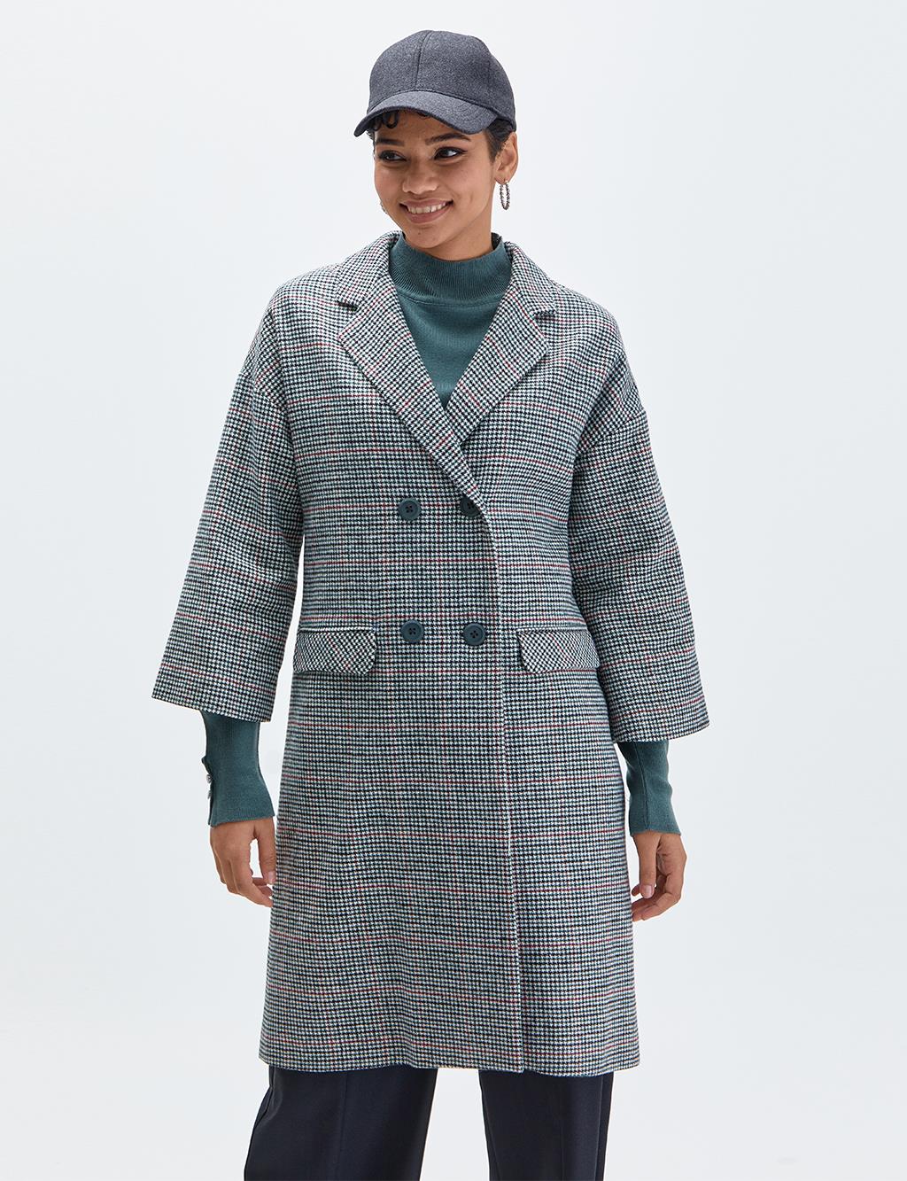 Houndstooth Patterned Coat Smoke Green