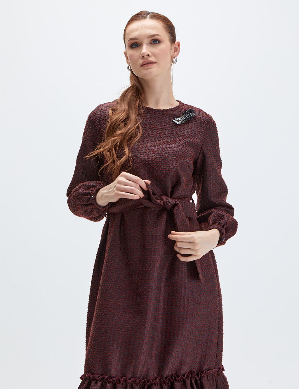 Belted Tweed Dress Bronze Brown