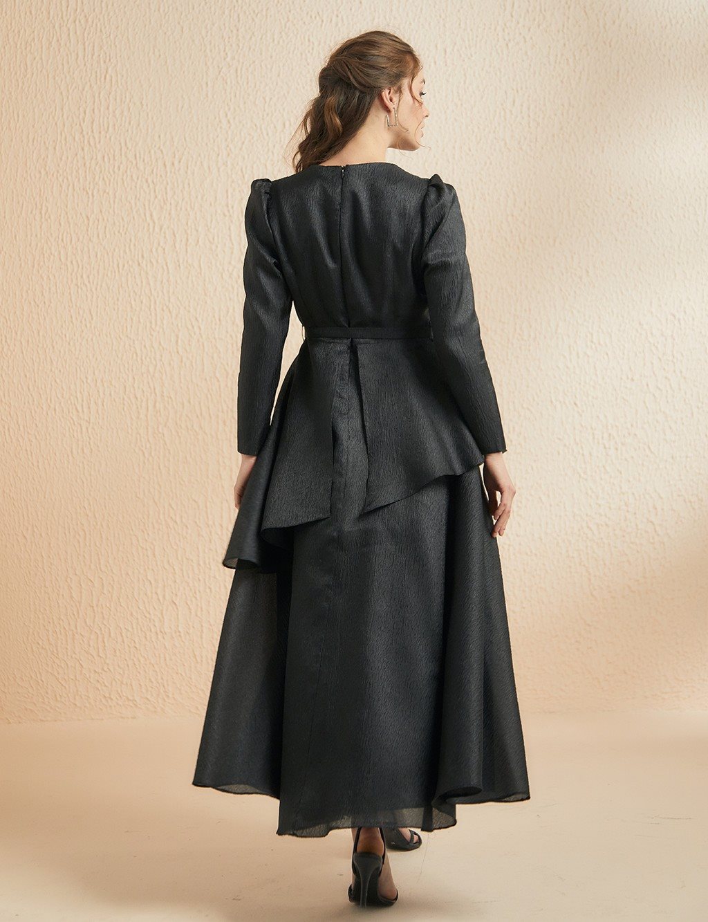 Asymmetrical Layered Ruffle Dress Black
