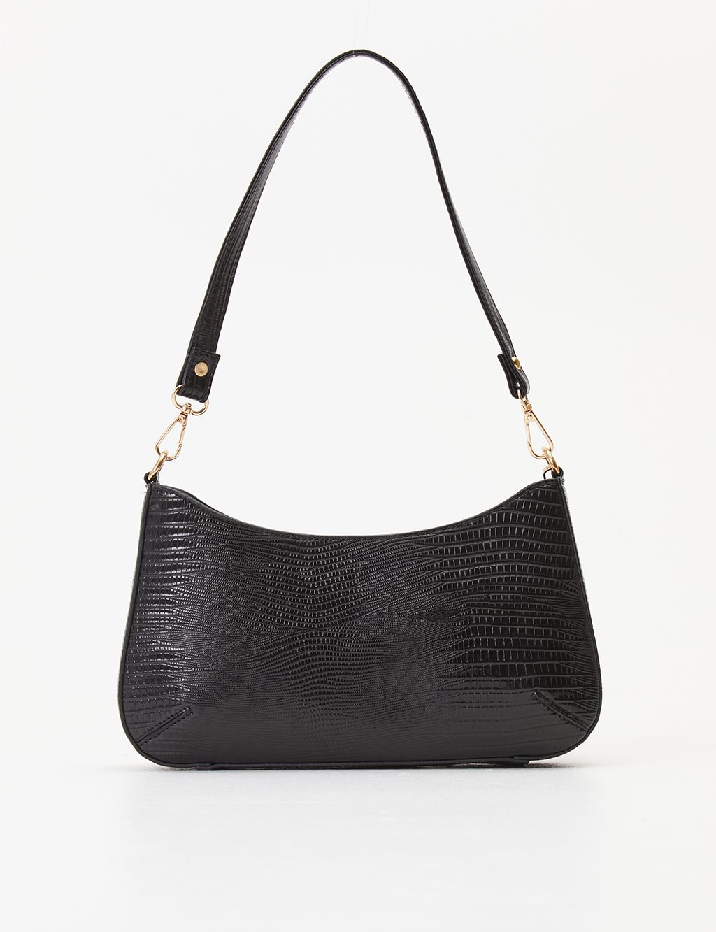 Croco Patterned Shoulder Bag Black