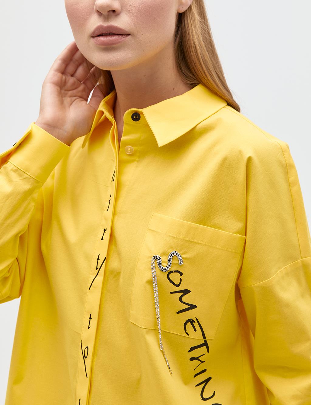 Slogan Printed Poplin Shirt Yellow