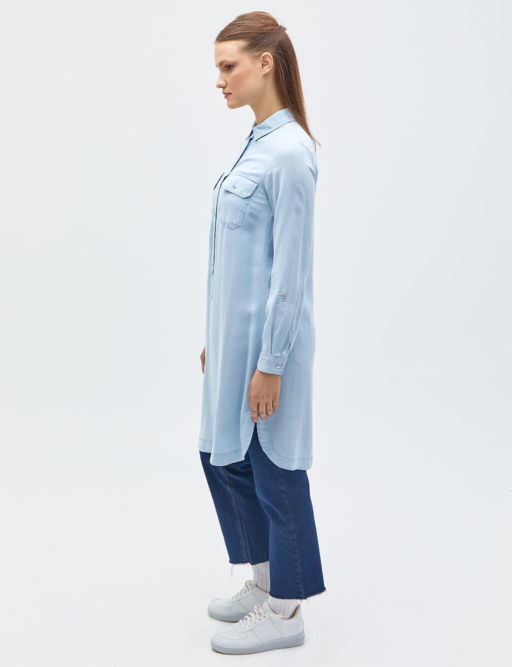 Double Pocket Buttoned Tunic Blue