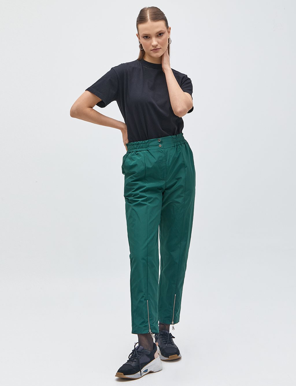 Paçası Fermuarlı Pantolon Yeşil