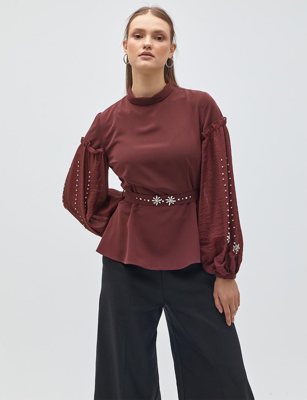 Stone Belted Blouse Bronze Brown