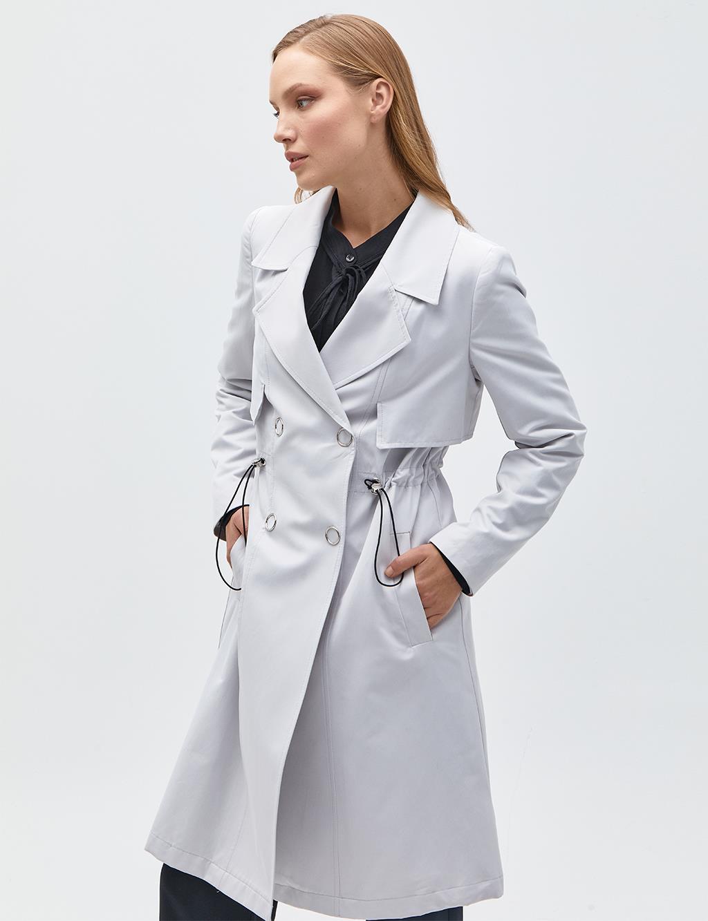 Snap Button Trench Coat Light Grey