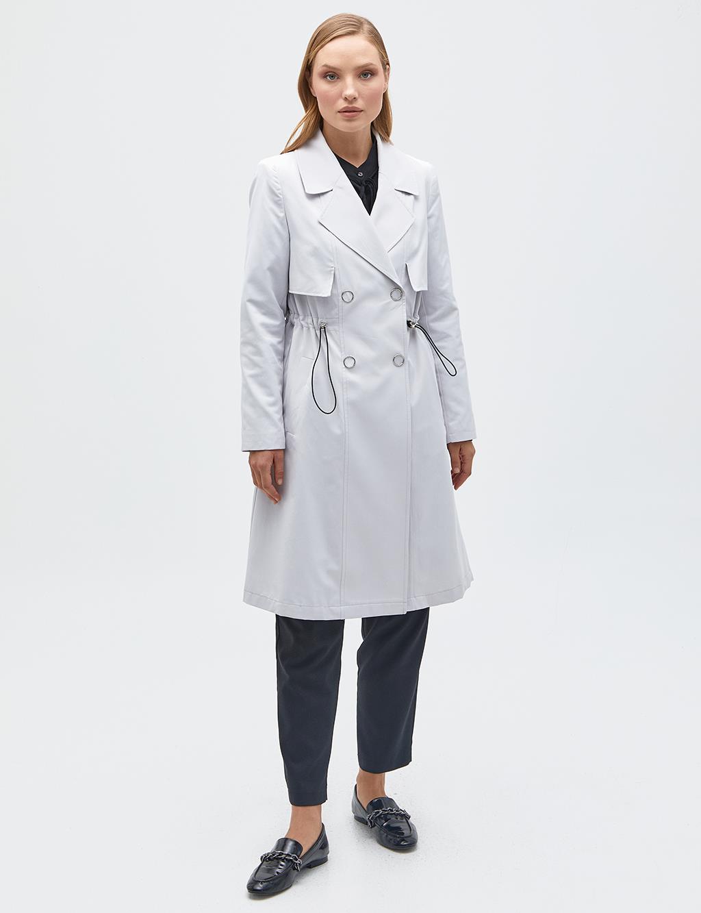 Snap Button Trench Coat Light Grey