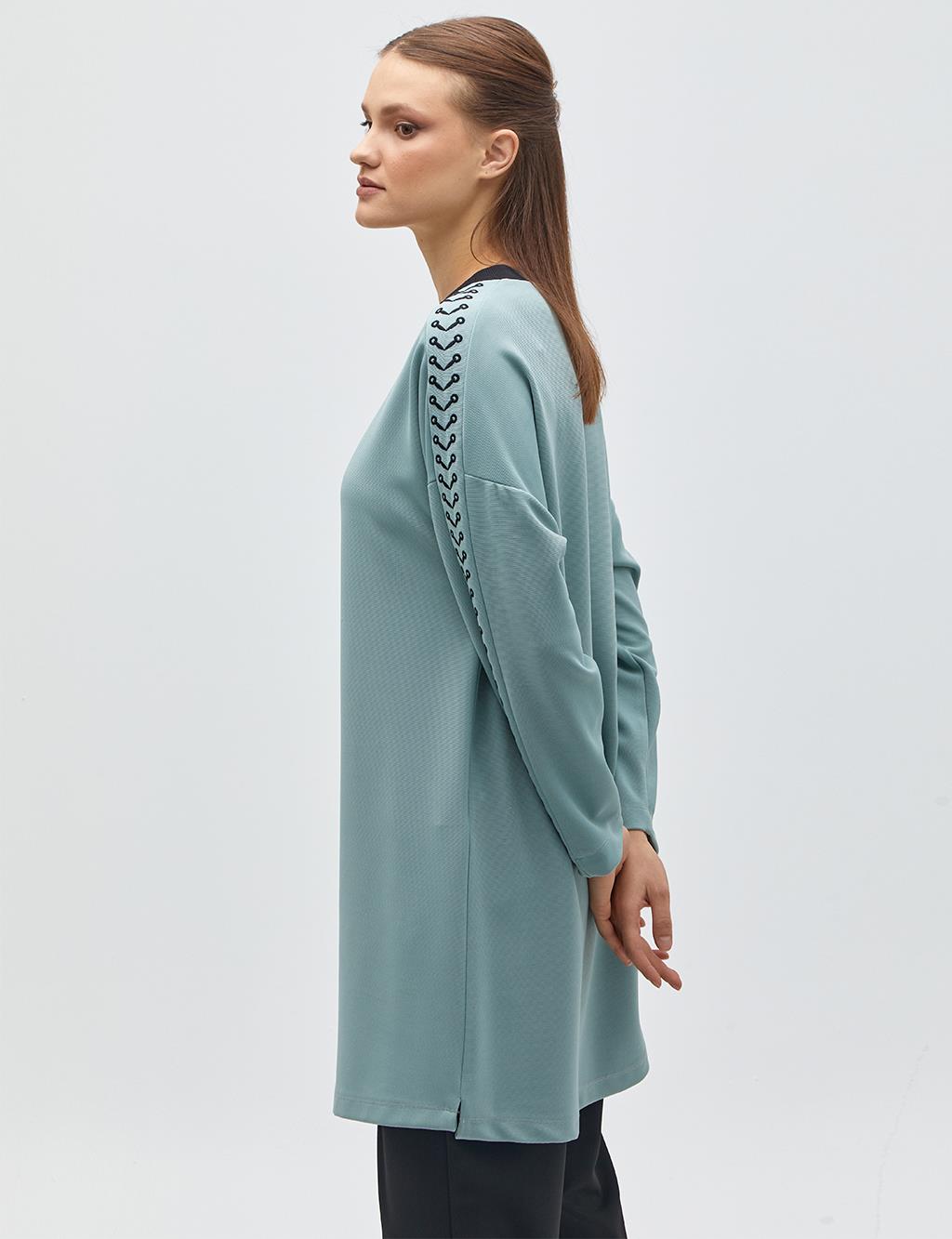 Embroidered Round Neck Collar Tunic Mint