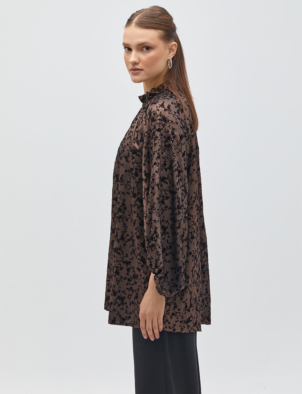 Floral Patterned Balloon Sleeve Blouse Copper