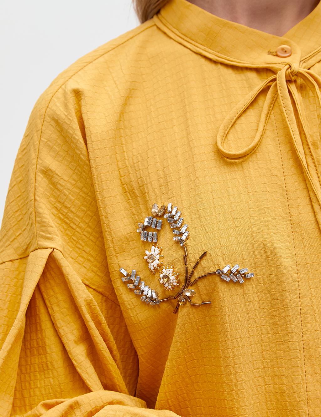 Embossed Grandad Collar Tunic Yellow