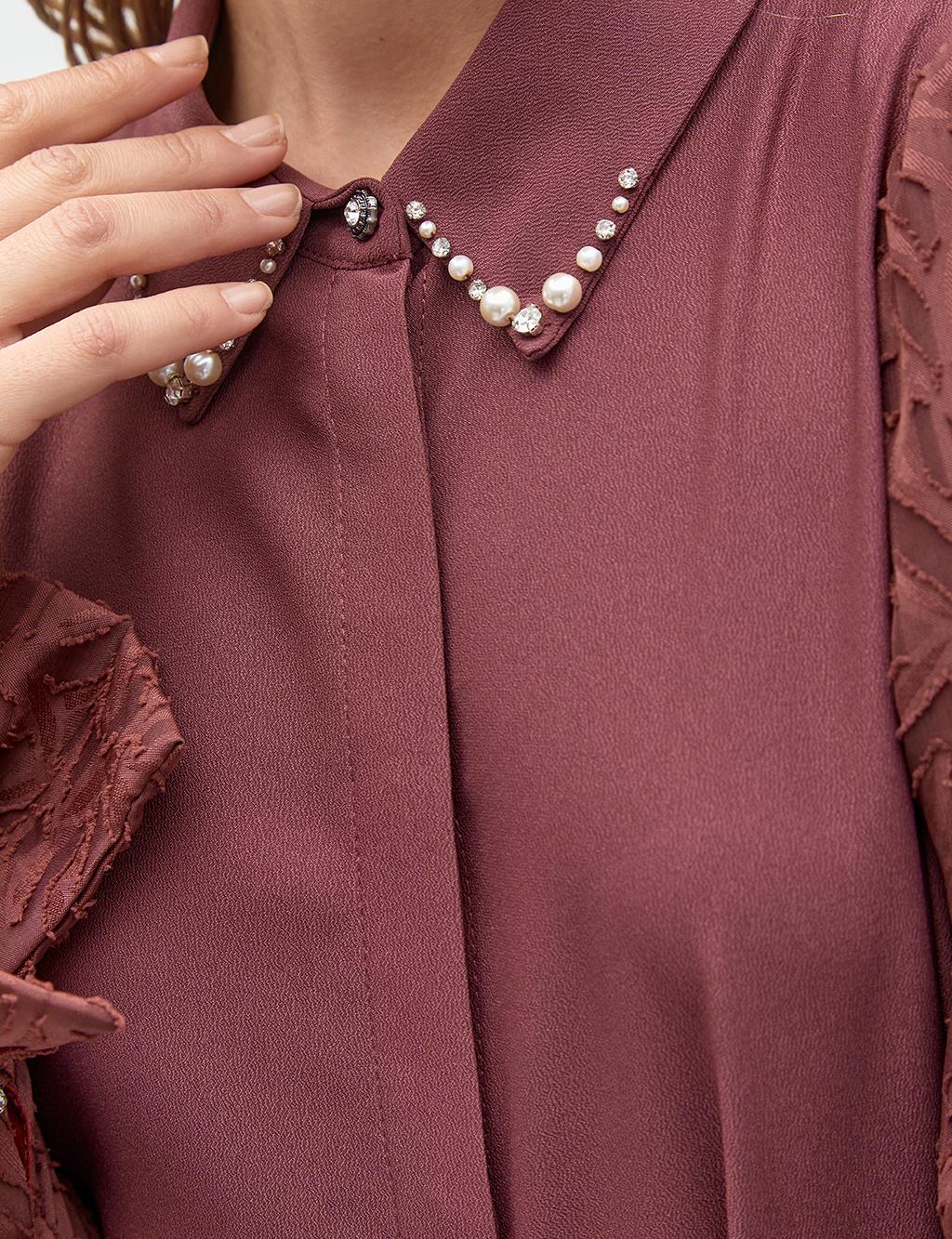 Stone Embellished Long Tunic Bronze Brown