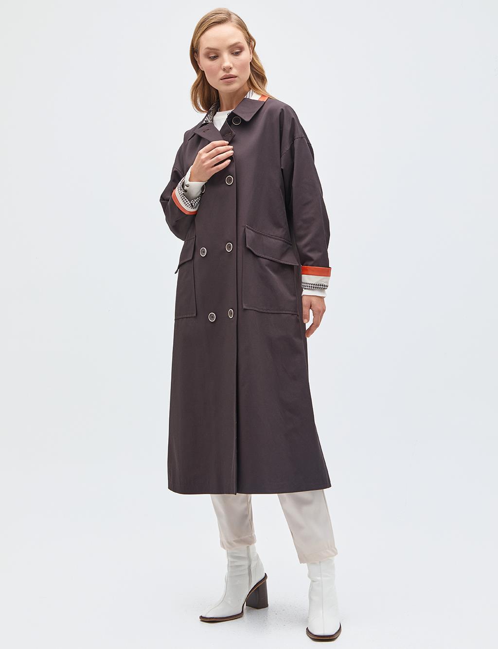 Double Pocketed Double Breasted Trench Coat Dark Brown
