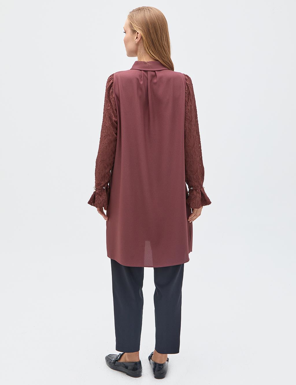 Stone Embellished Long Tunic Bronze Brown
