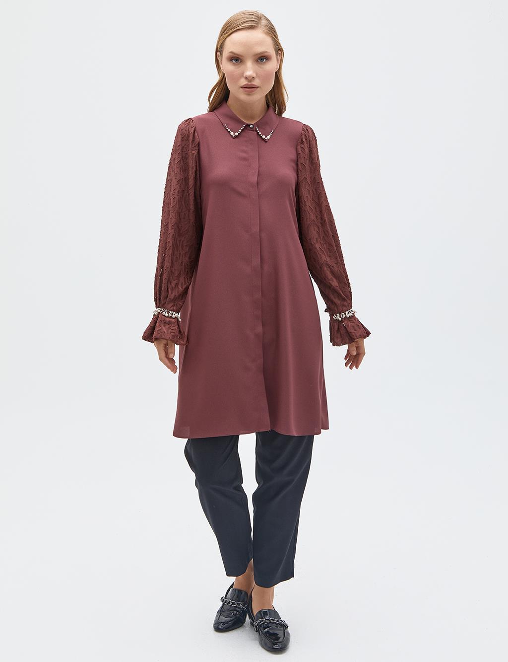 Stone Embellished Long Tunic Bronze Brown