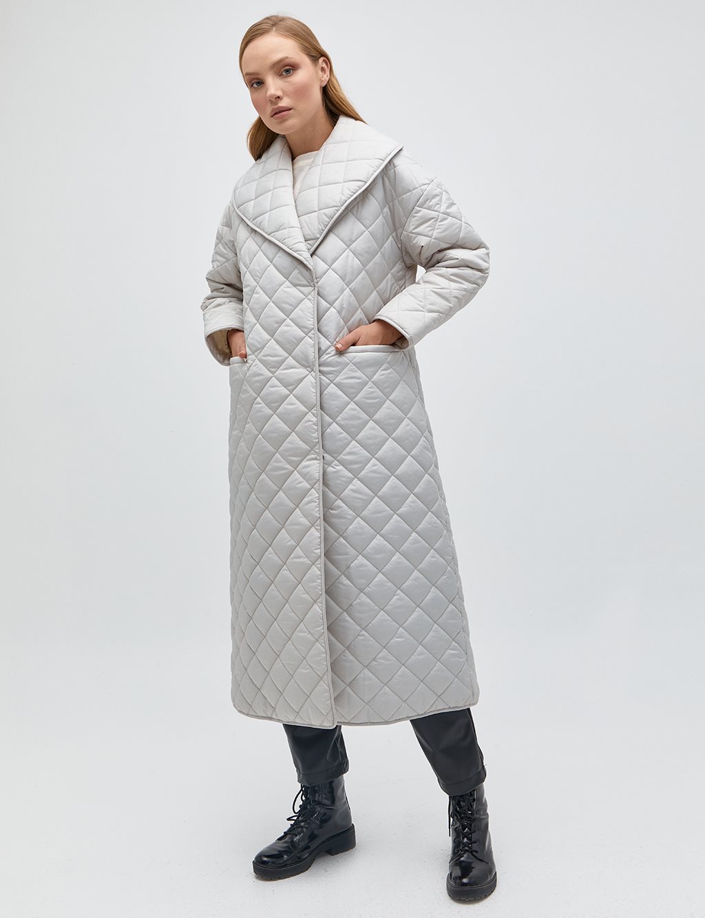 Quilted Inflatable Coat Light Grey