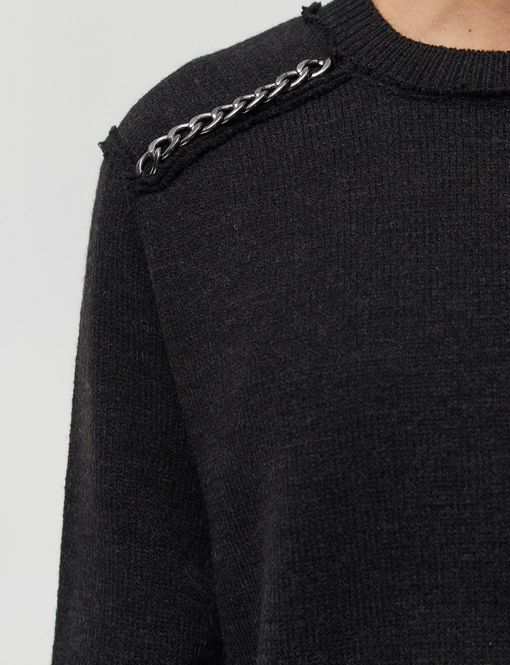 Chain Detailed Reverse Stitch Knitwear Tunic Black