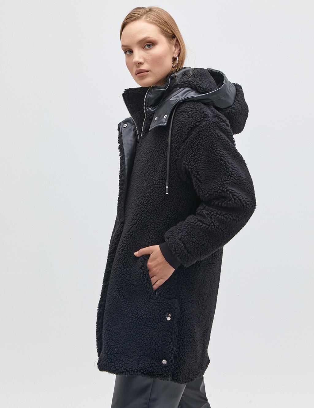 Hooded Plush Coat Black