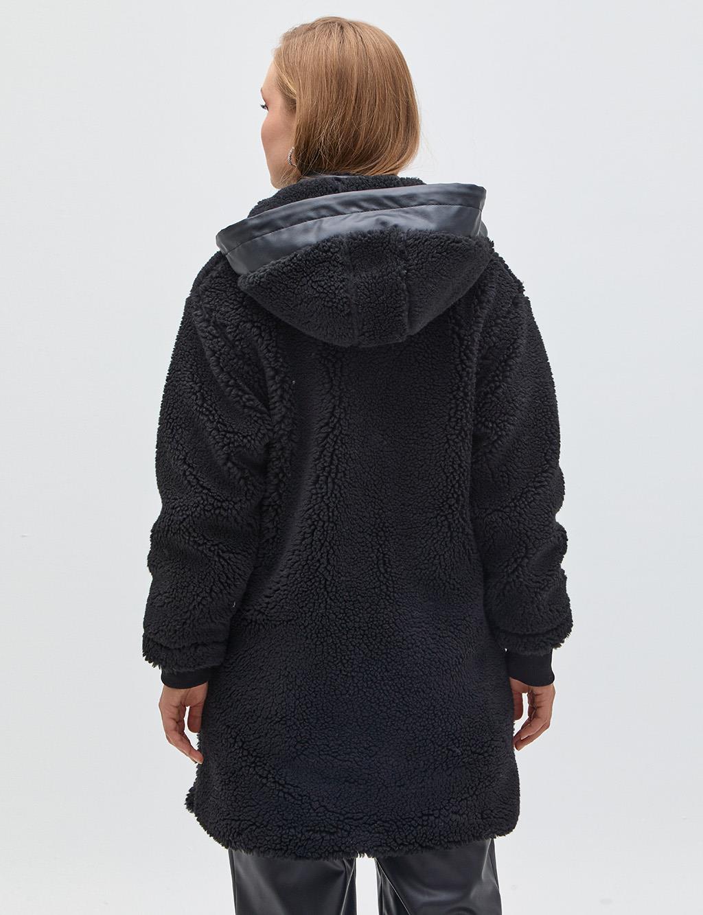 Hooded Plush Coat Black