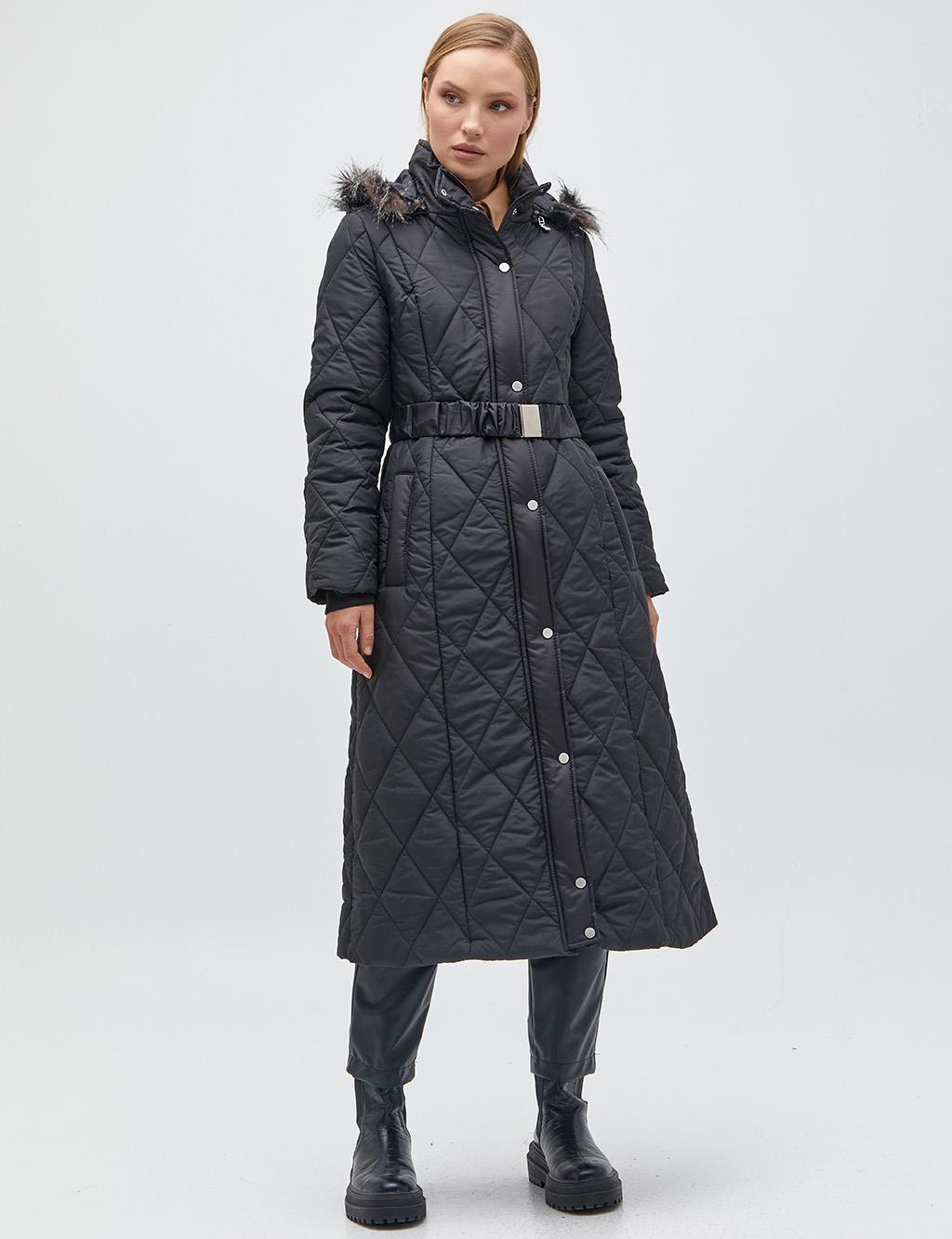 Diamond Quilted Inflatable Coat Black