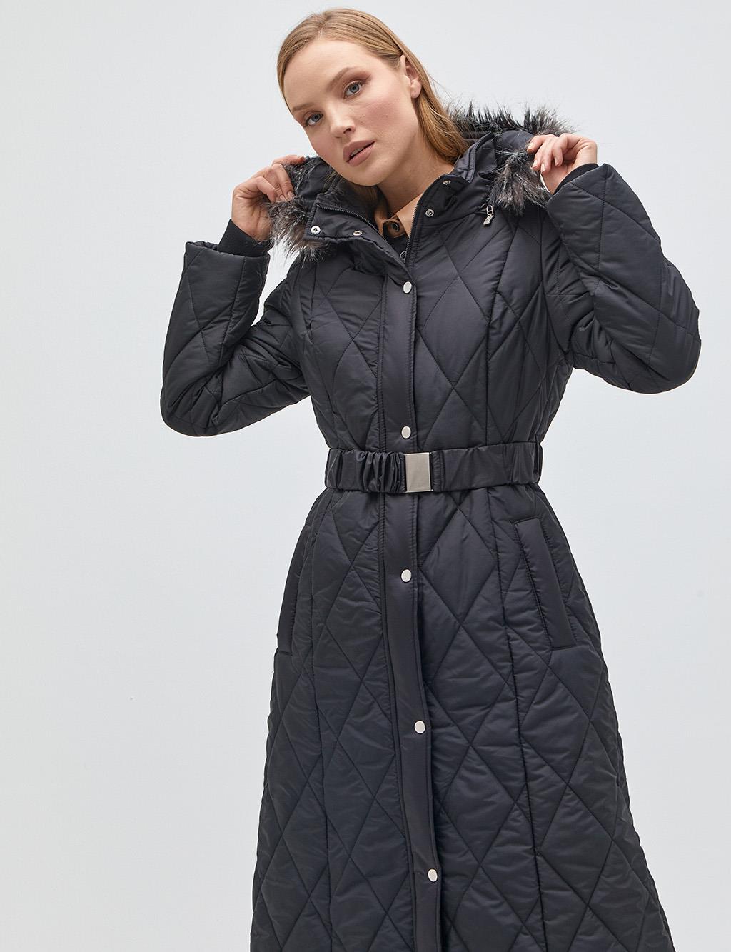 Diamond Quilted Inflatable Coat Black