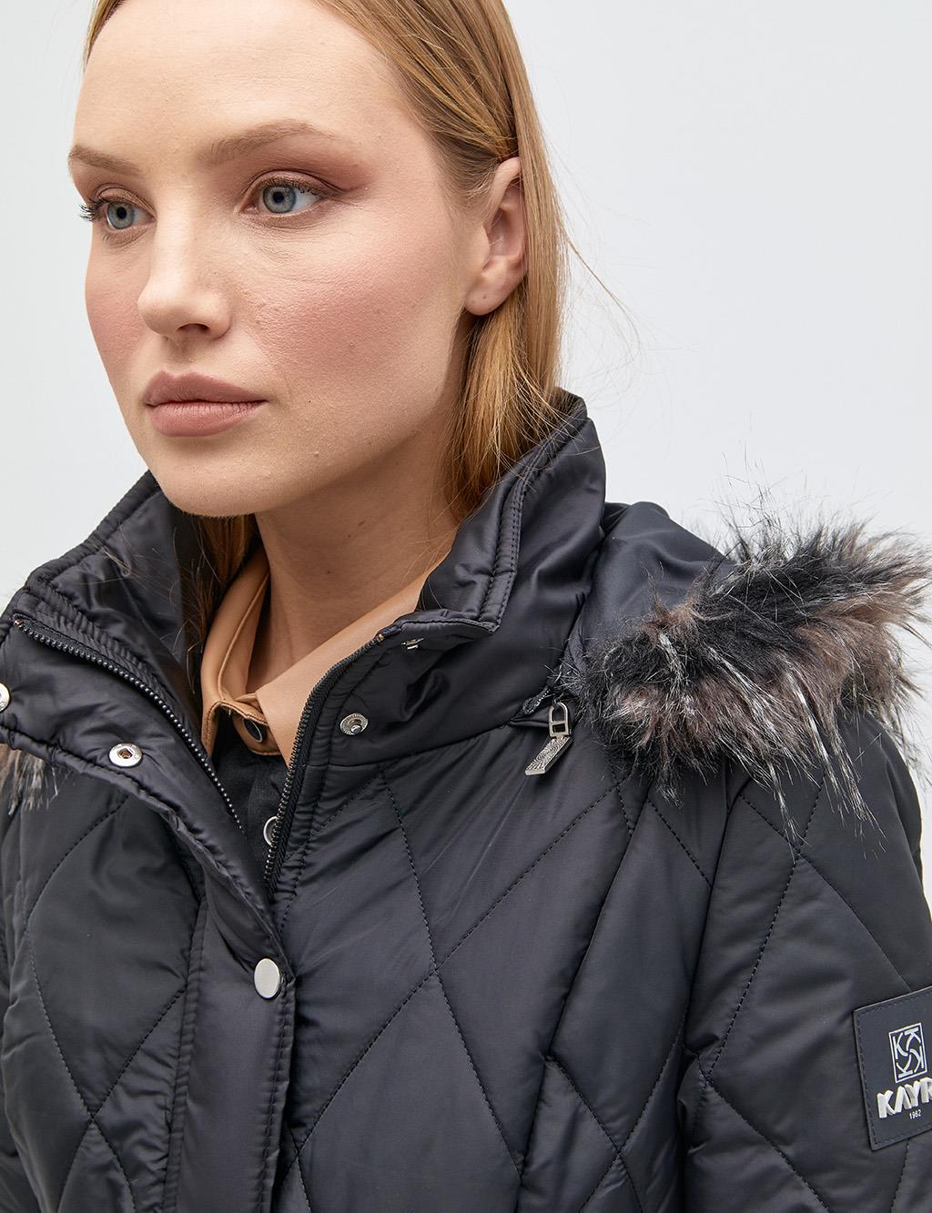 Diamond Quilted Inflatable Coat Black