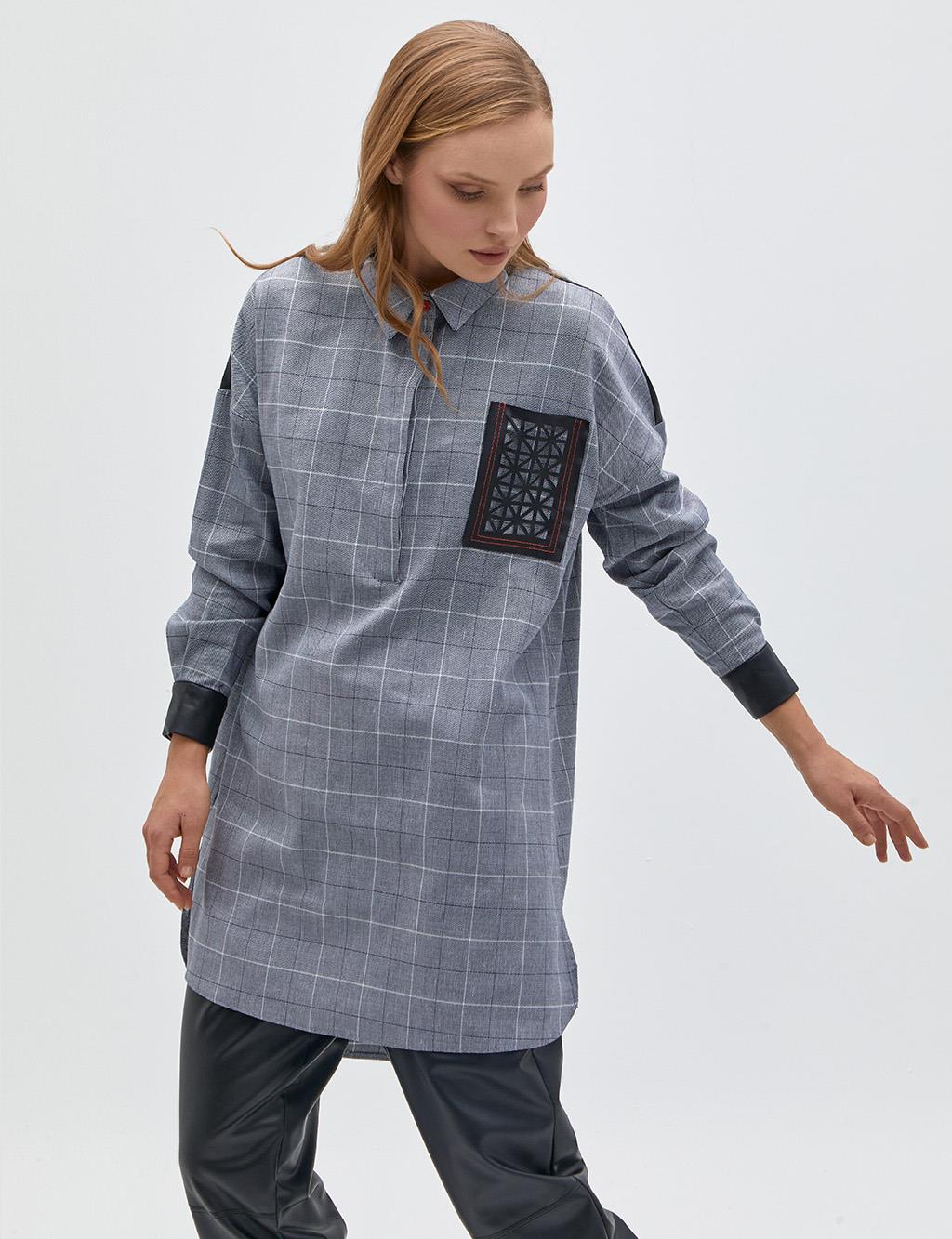 KYR Faux Leather Block Checked Tunic Black