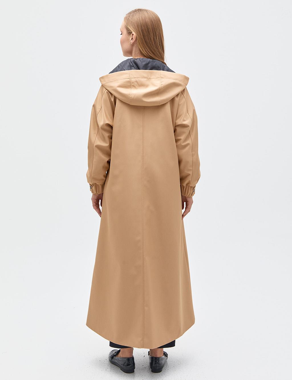 Hooded Long Topcoat Beige