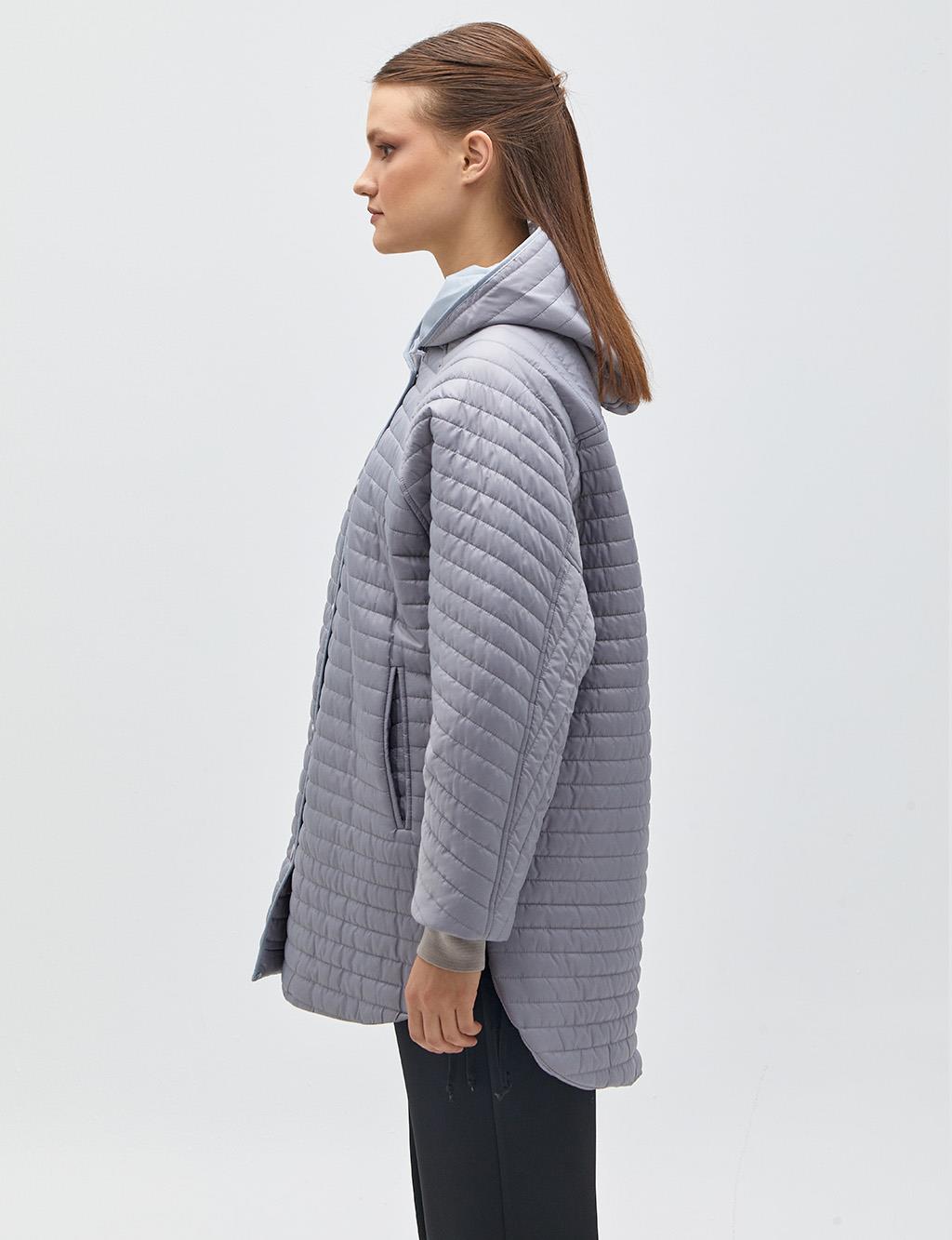 Stripe Quilted Inflatable Coat Stone