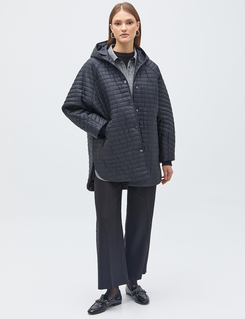 Stripe Quilted Inflatable Coat Black