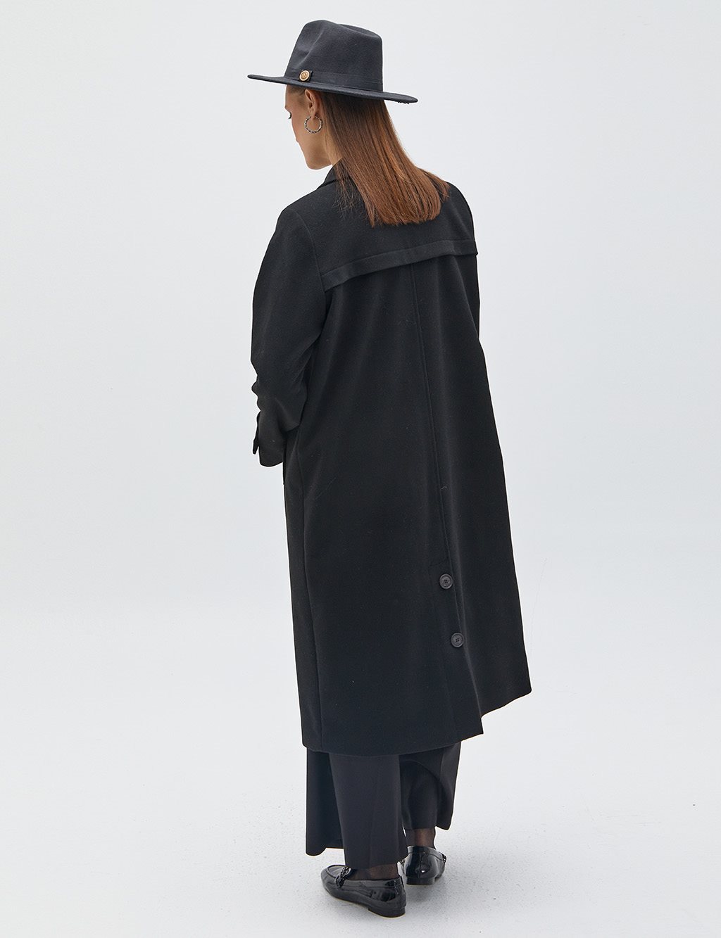 Ankle Epaulette Double Breasted Coat Black
