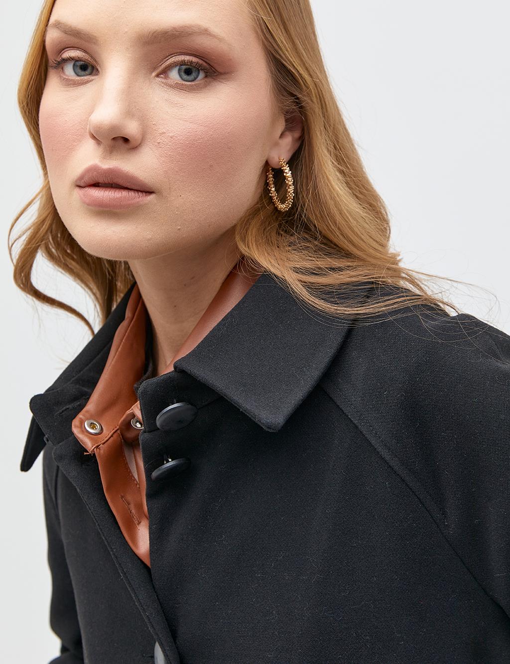 Button Closed Belted Cachet Coat Black
