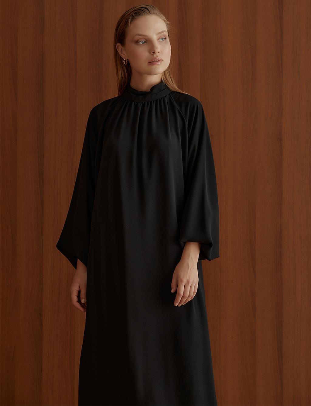 Slit Ruffle Collar Dress Black