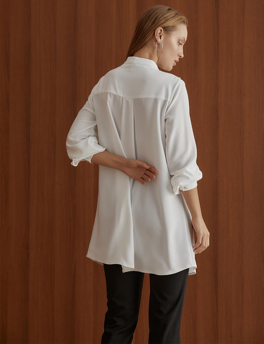 Hidden Placket Pleated Tunic White