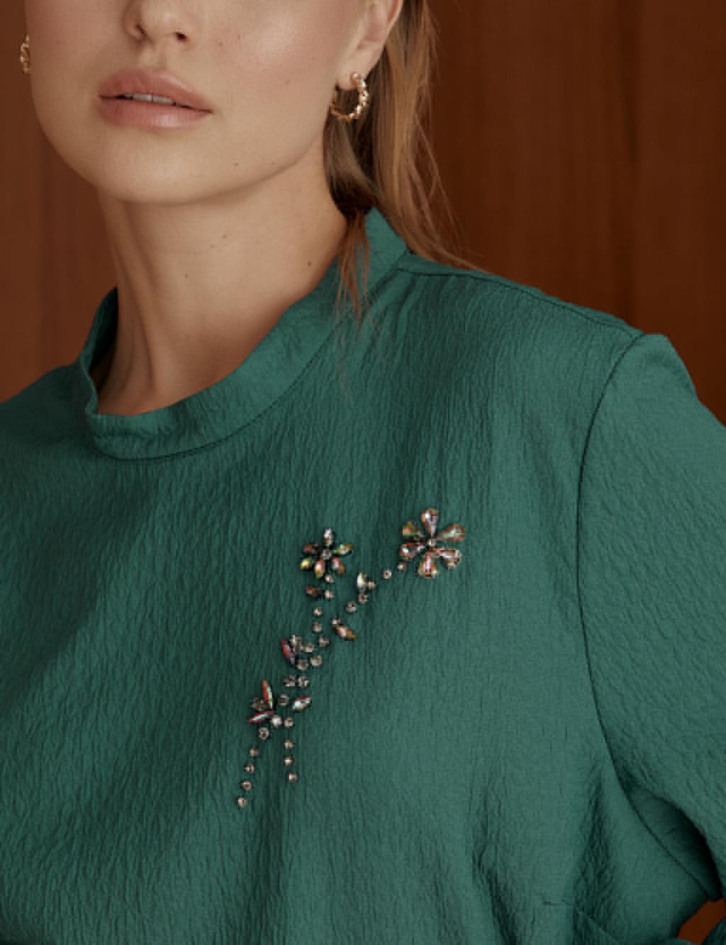 Beaded Embroidered Embellished Dress Emerald