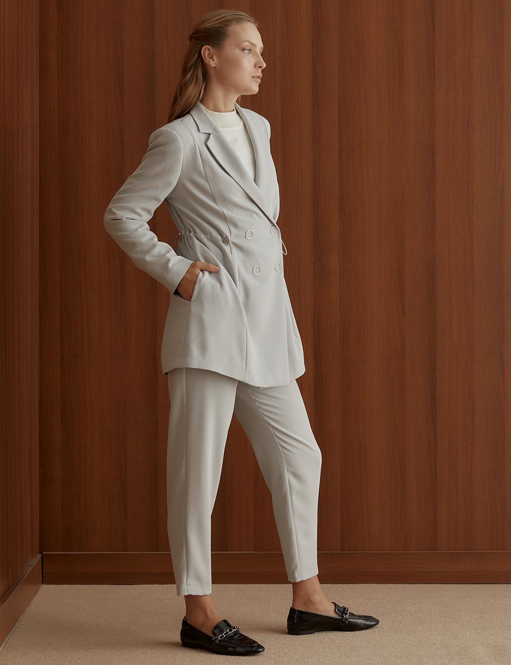 Pleated Waist Classic Double Suit Grey