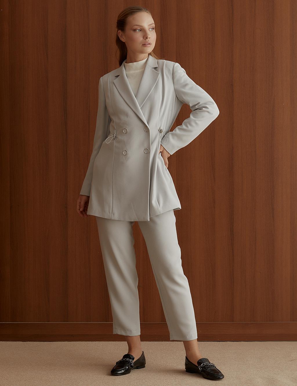 Pleated Waist Classic Double Suit Grey
