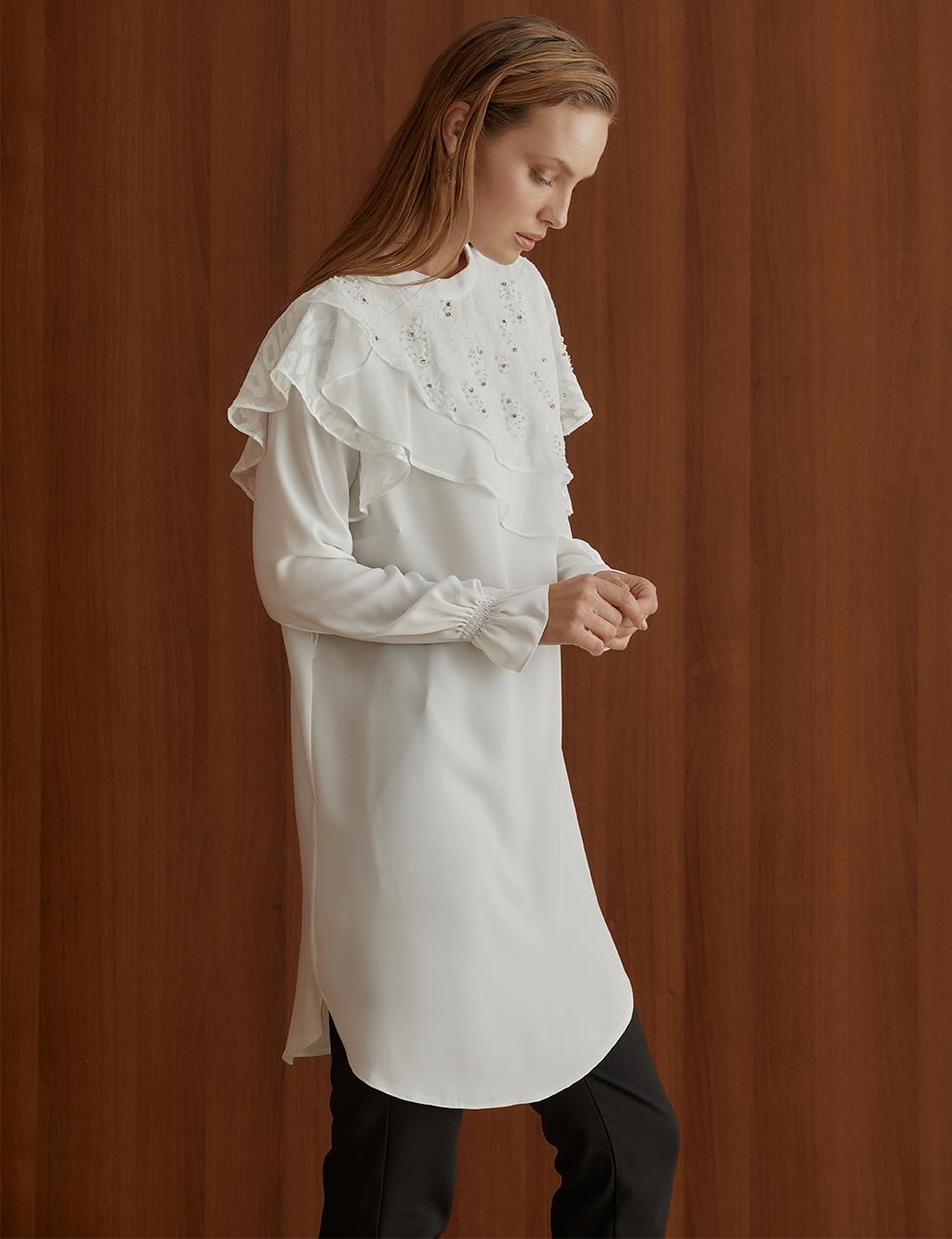 Asymmetrical Layered Embroidered Tunic Ecru