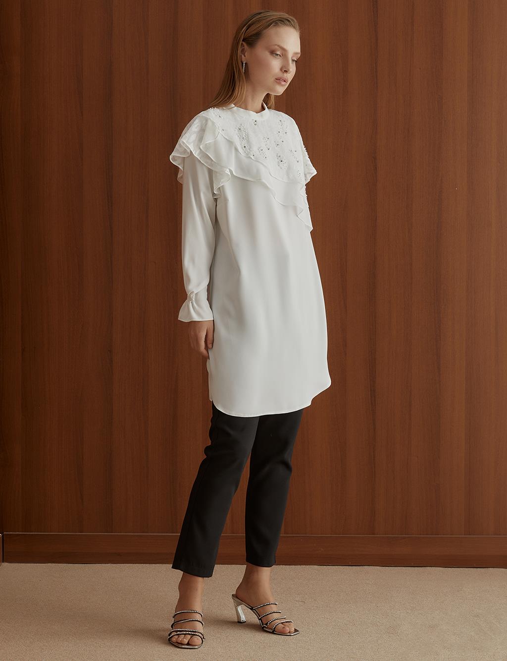 Asymmetrical Layered Embroidered Tunic Ecru