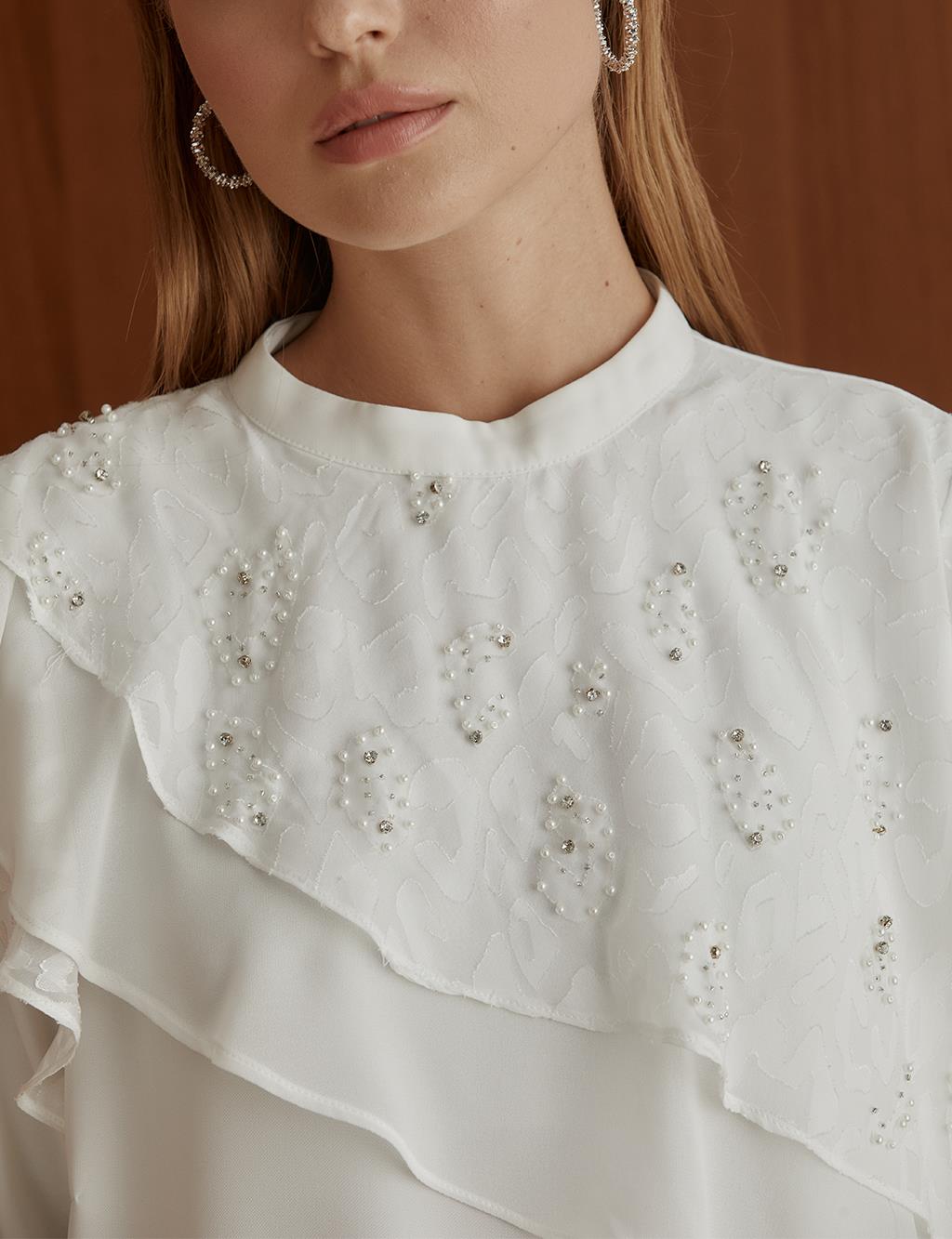 Asymmetrical Layered Embroidered Tunic Ecru